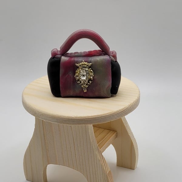 Handmade Polymer Clay Miniature Handbag, Dollhouse Accessory, 1:12 Scale