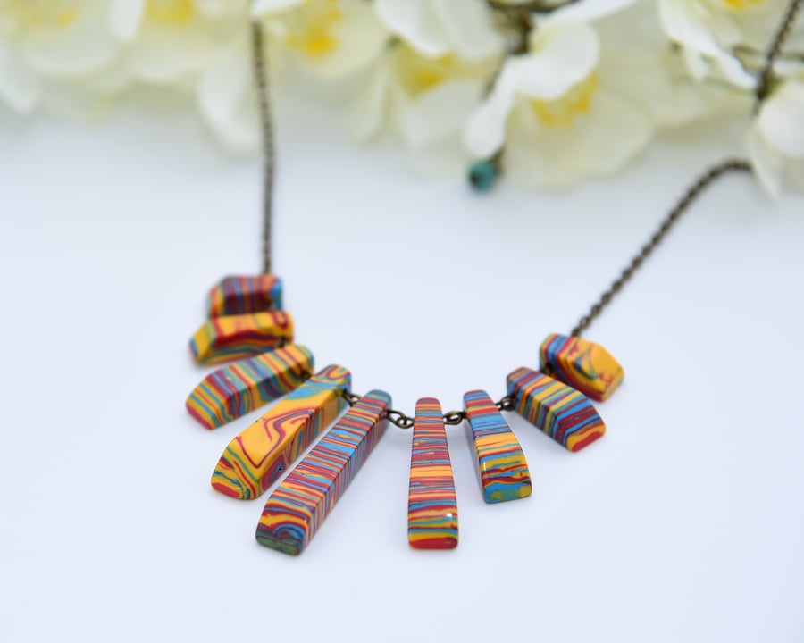 Red, Yellow & Blue Howlite Fan Necklace