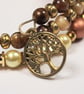 Tree of Life Memory Wire Stack Bracelet Warm Gold & Pearl Beads - Image 6