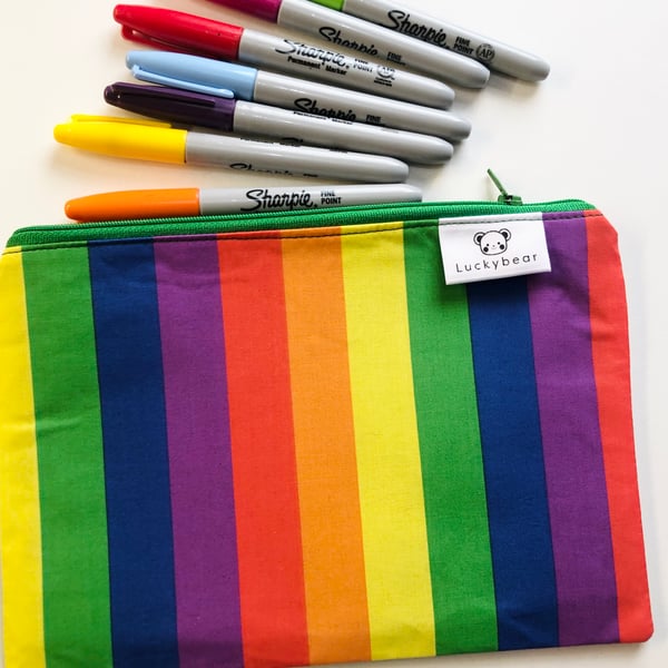 Rainbow stripe pouch, rainbow makeup bag, rainbow pouch, rainbow pencil case