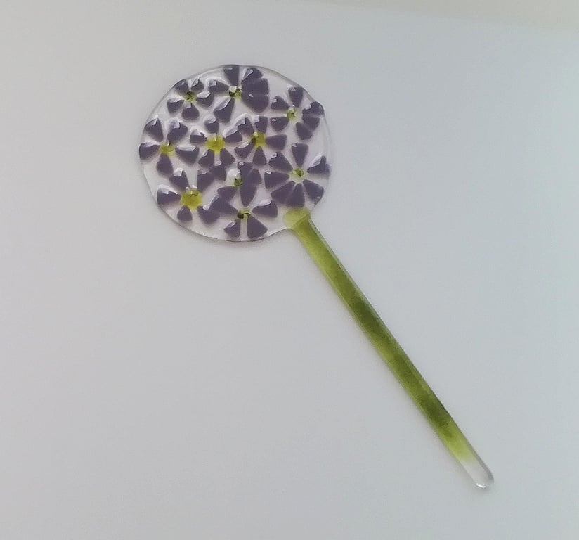 Fused Glass Allium Garden Stake: Purple Flower Planter Decoration