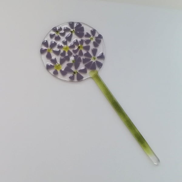 Fused Glass Allium Garden Stake: Purple Flower Planter Decoration