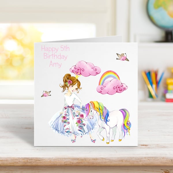 Personalised Unicorn & Princess Child's Birthday Card