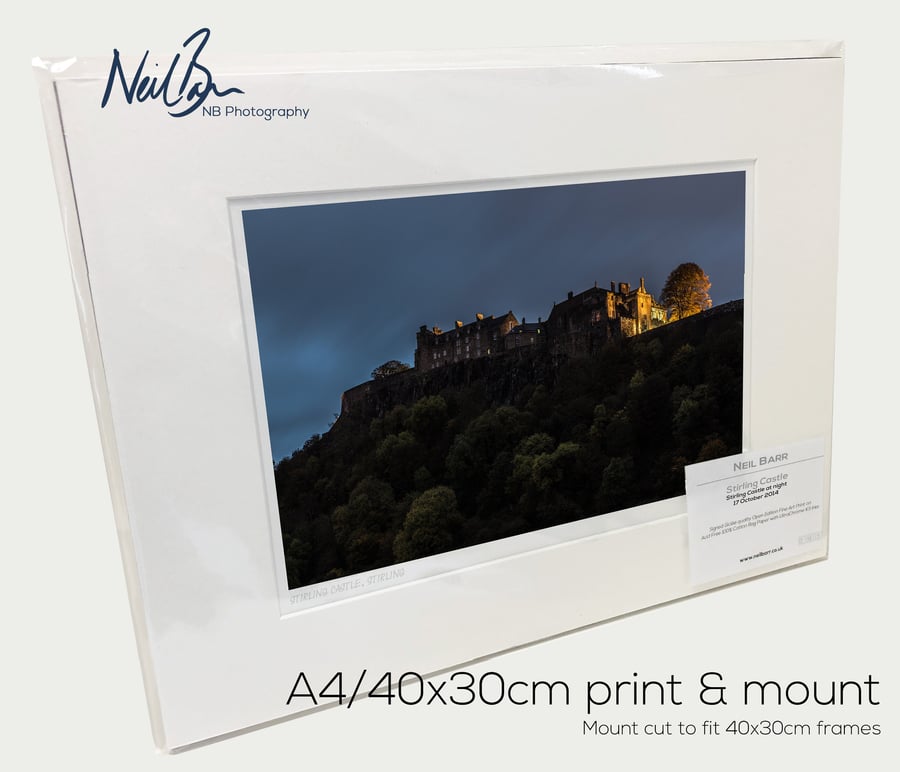 Stirling Castle at night, Scotland - A4 (40x30cm) Unframed Print