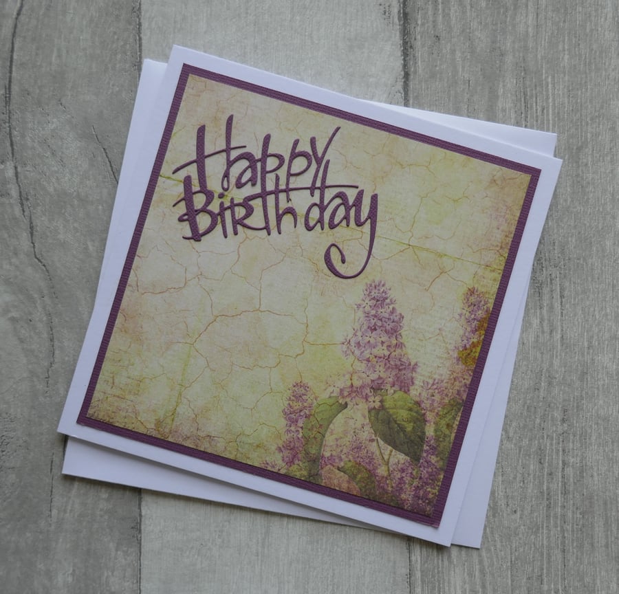 Lilac Floral Patterned Paper - Happy Birthday - Birthday Card