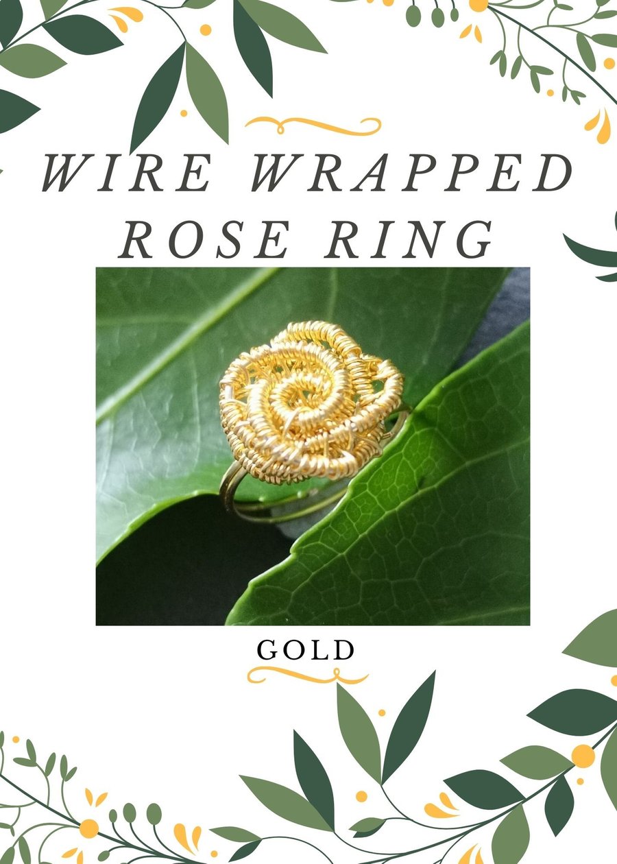 JEWELLERY MAKING WIRE WRAPPED ROSE RING KIT - GOLD COLOUR
