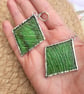 Handmade Stained Glass Dangle Earrings: Green Textured Geometric Jewelry - Image 3