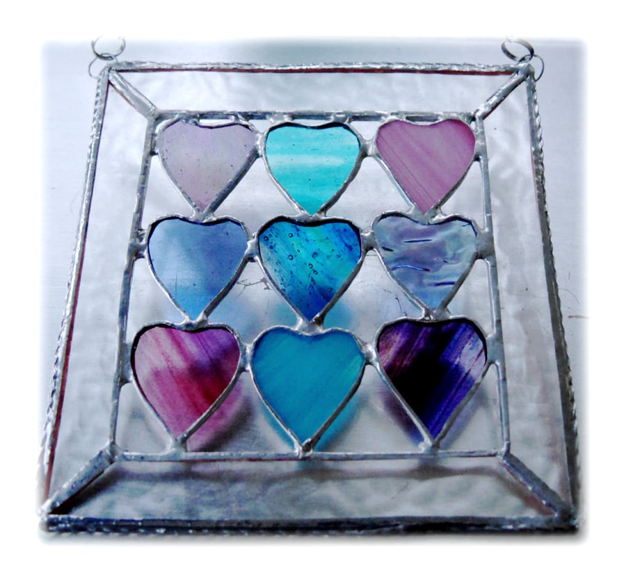 9 of Hearts Suncatcher Stained Glass Framed 012 Pastel