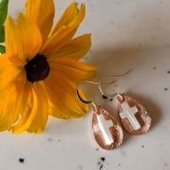 Copper teardrop earrings with Mother of Pearl crosses