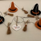 Handmade crochet Witches hat and broomstick bunting 