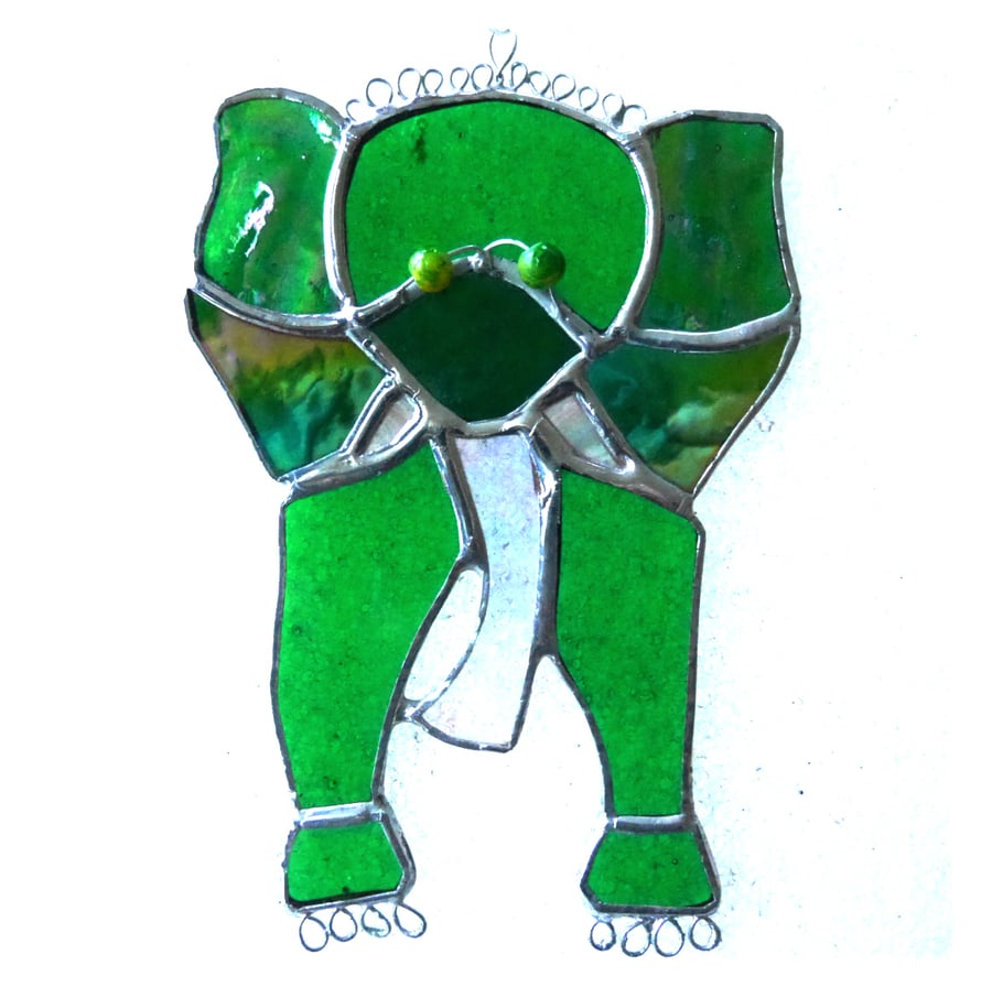 Elephant Stained Glass Suncatcher Handmade Green