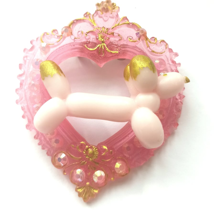 Pink balloon dog resin brooch