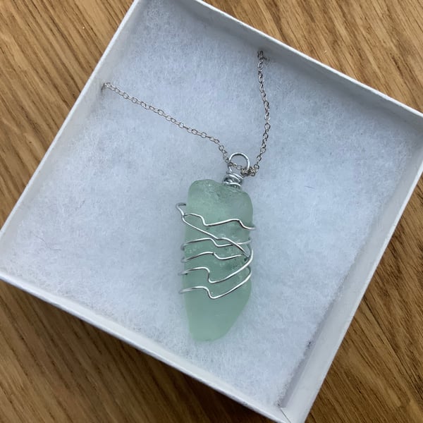 Necklace. Sea Glass. Sterling silver. 18 chain. Pale green. Jewellery. Coastal. 