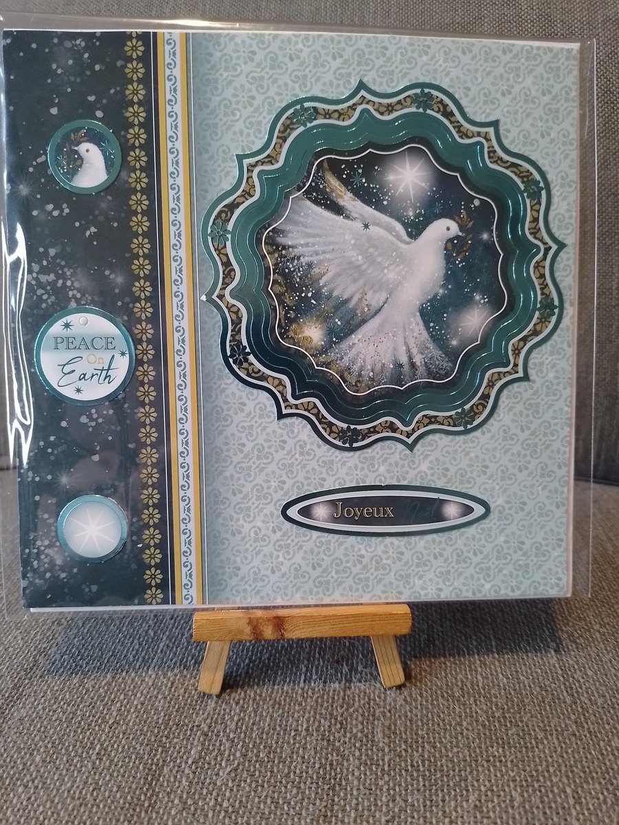 Joyeux Noel Christmas card handmade with white doves 