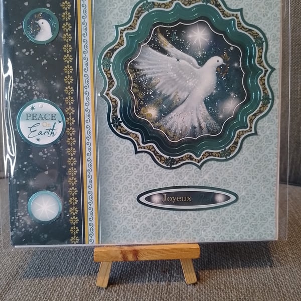 Joyeux Noel Christmas card handmade with white doves 