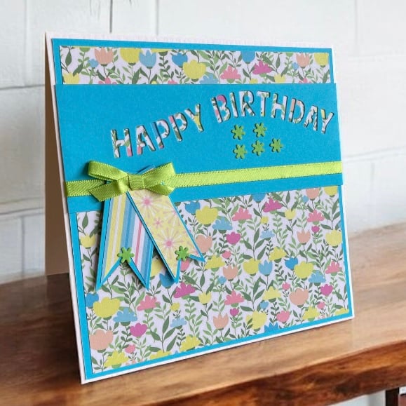 Bright and Colourful Floral Birthday Card.