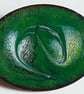 enamelled brooch - oval, scrolled white, gold and purple on green over clear - Image 1
