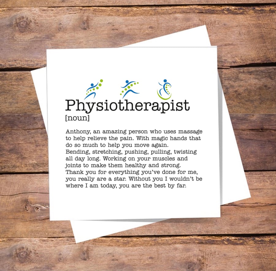 Physiotherapist Personalised Definition Card - Thank you, birthday Free delivery
