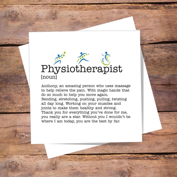 Physiotherapist Personalised Definition Card - Thank you, birthday Free delivery