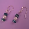Blue Neon Apatite and White Pearl Drop Sterling Silver Earrings