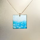 Square seascape pendant in enamelled copper 285