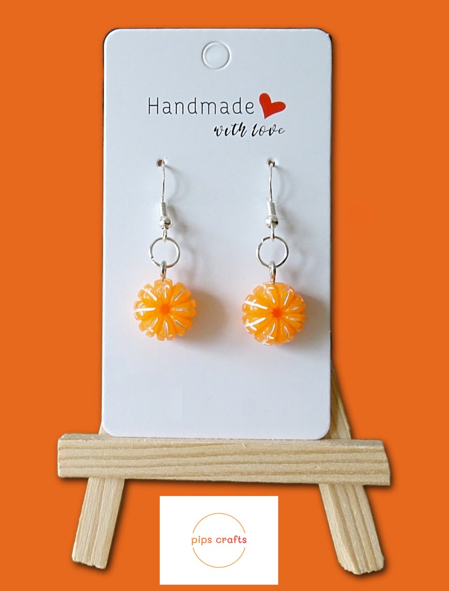 Orange Fruit Dangle Earrings 925 Silver Hooks, Quirky Jewellery Festivals