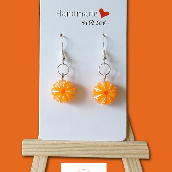 Orange Fruit Dangle Earrings 925 Silver Hooks, Quirky Jewellery Festivals