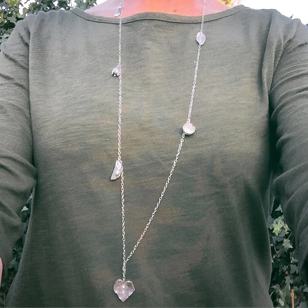Long sterling silver necklace - woodland theme