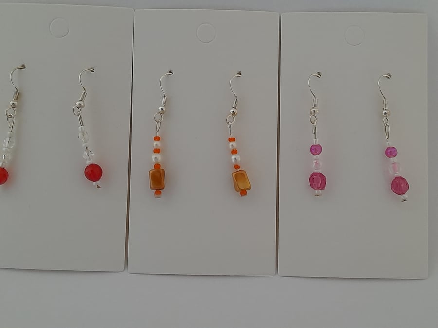 Set of 3 Handmade earrings for pierced ears