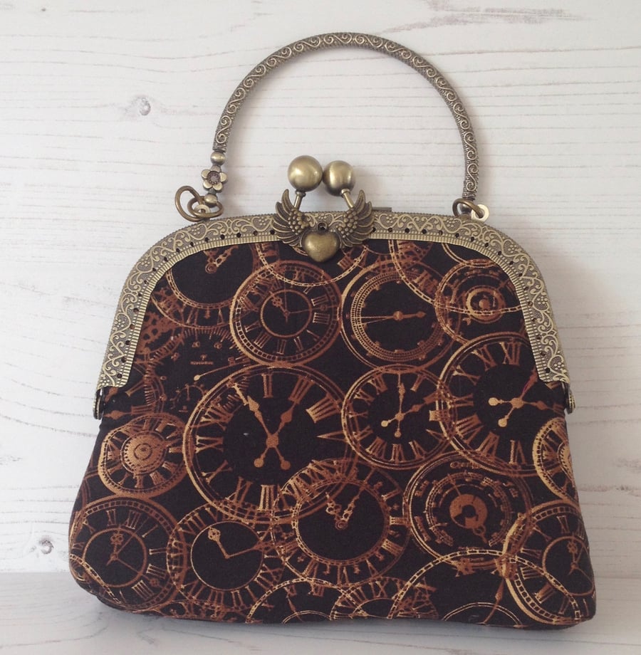 Steampunk Time Frame Handle Clutch Bag