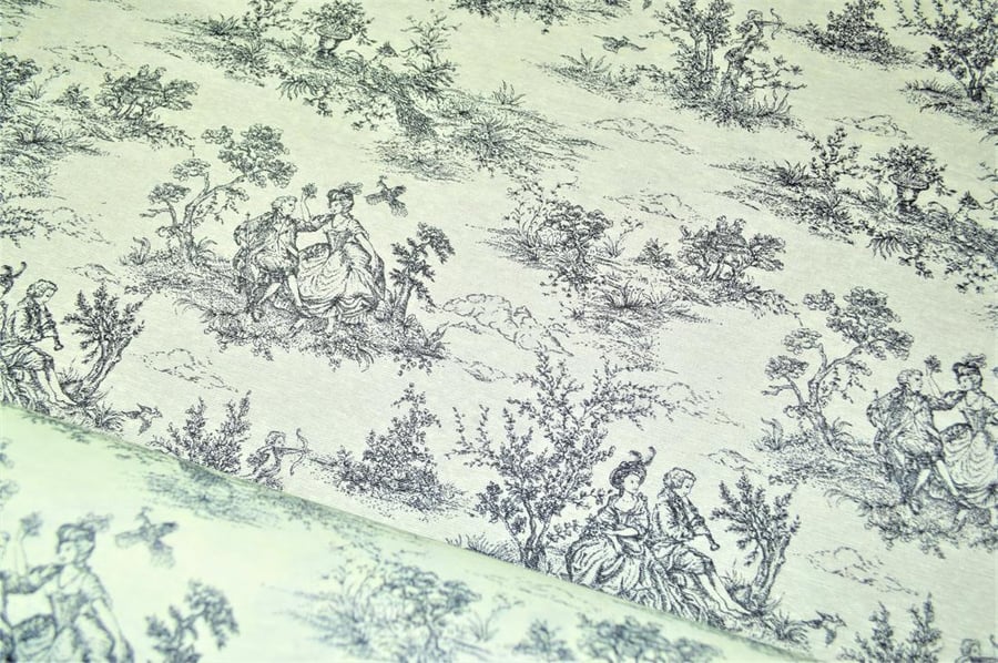 Toile De Jouy Tablecloth Black , Vintage French Toile Round Oval Tablecloth  