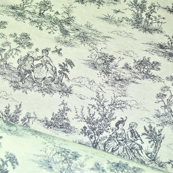 Toile De Jouy Tablecloth Black , Vintage French Toile Round Oval Tablecloth  