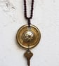 Antique brass pendant with engraved pattern and mini vintage brass key necklace