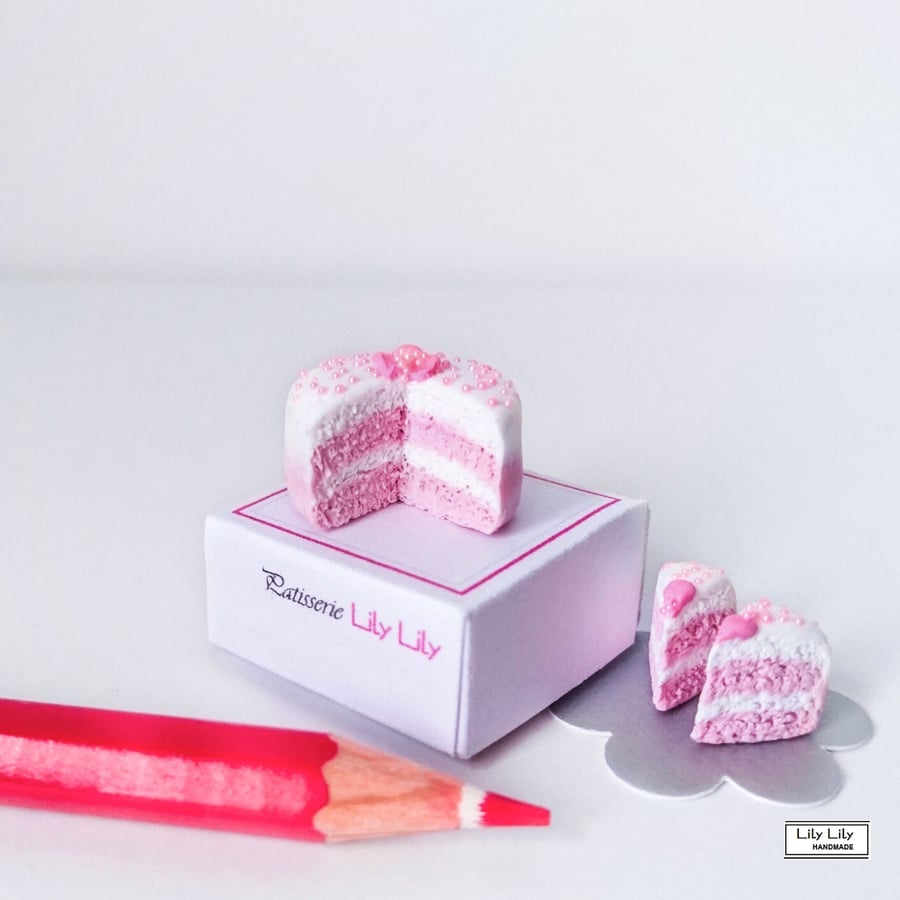 SOLD Pink Celebration sponge cake, miniature, 1:12 scale by Lily Lily Handmade