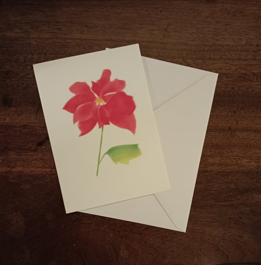Poinsettia red Christmas flower handmade  card