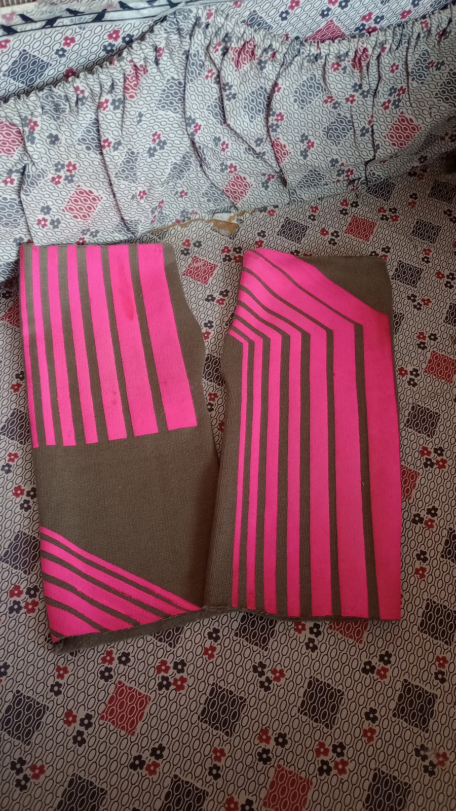 Pink Neon on Khaki Organic Jersey Wrist Warmers