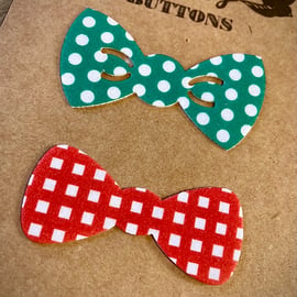 Iron On Motif - Patch - 2 Bows, Green & White Dots and Red & White Check