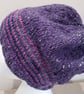Handknit Donegal Hat in Purple with stripes MED - Image 2