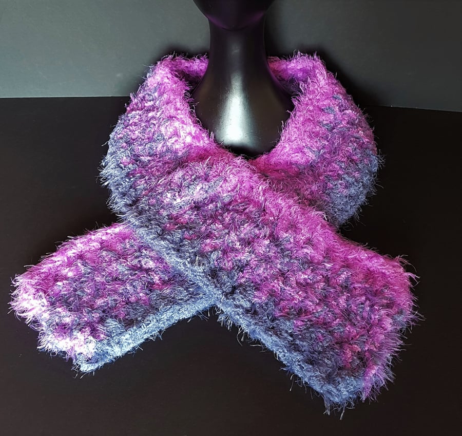 Purple and Grey Chunky Crochet Scarf