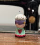 Pin cushion - cute girl egg cup - embroidered with bee and flowers - Image 3