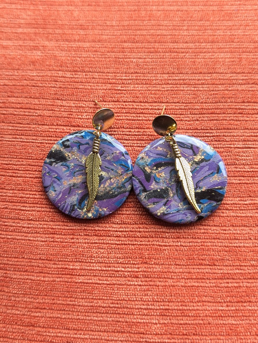 Yzma inspired large circle feather earrings 2