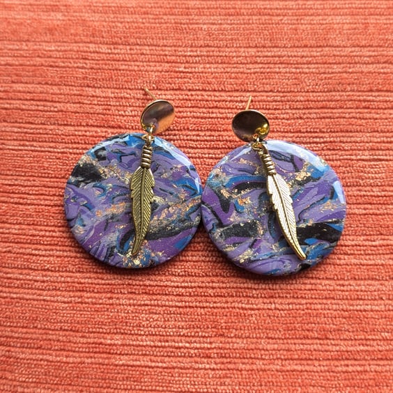 Yzma inspired large circle feather earrings 2