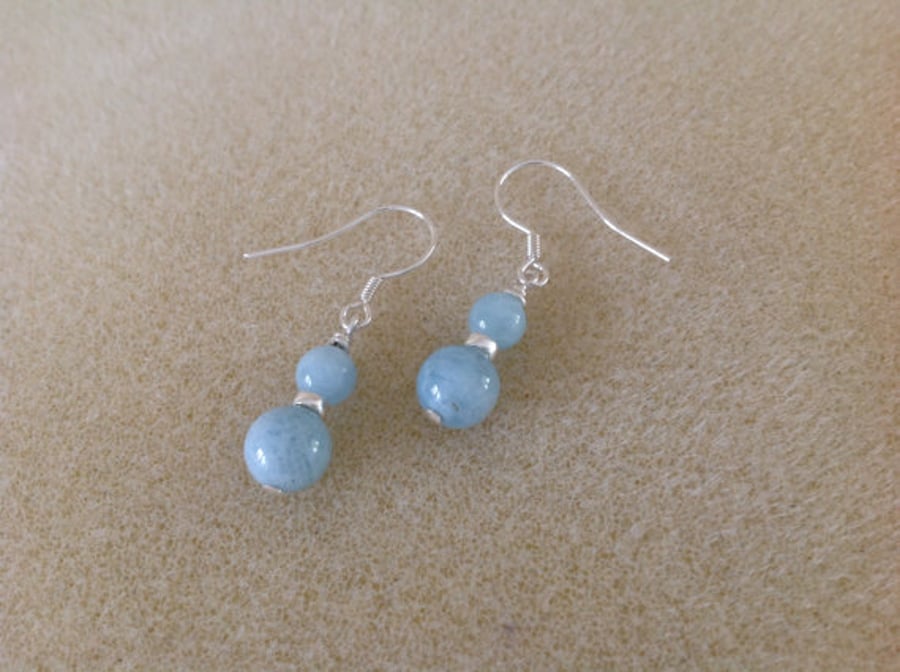 Aquamarine and sterling silver dainty drop earrings