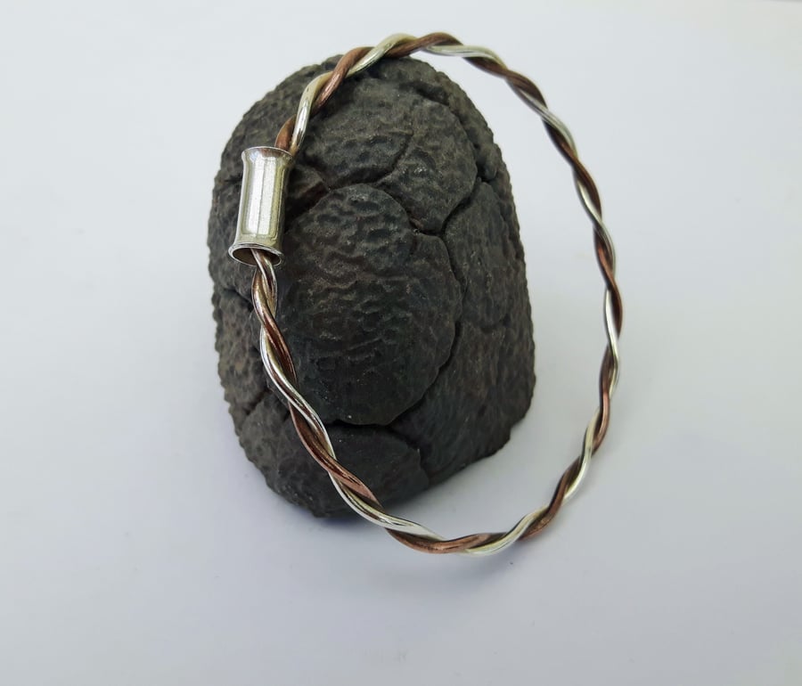 Sterling Silver and Copper Twist Bangle 