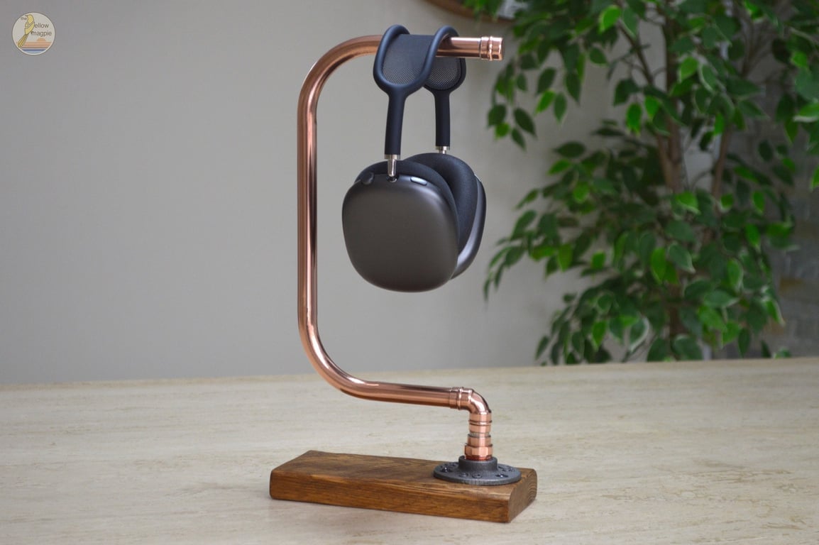 Handmade Copper & Wood Headphone Stand With Cast Iron Fitting