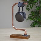 Handmade Copper & Wood Headphone Stand With Cast Iron Fitting