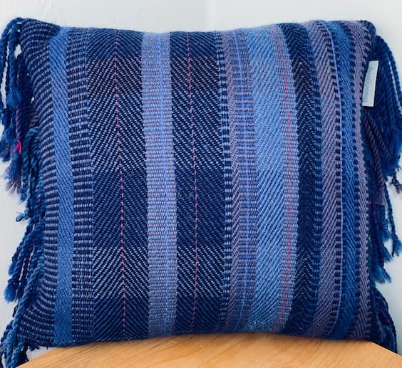Hand woven 100% wool cushion in a range of brilliant blues