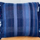 Contemporary Hand woven wool cushion cover in a range of brilliant blues.