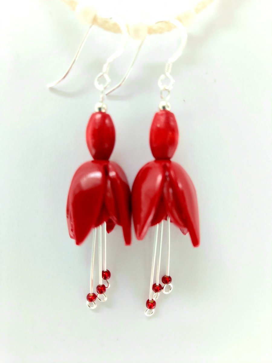 Fuchsia flower earring, red, custom order for Ann R
