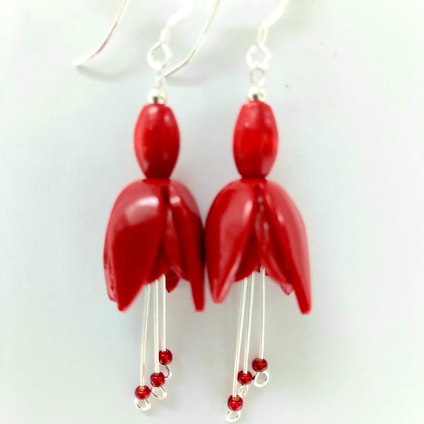 Fuchsia flower earring, red, custom order for Ann R